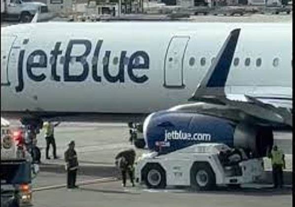 San Francisco Uluslararası Havalimanı’nda Jetblue uçağına apronda görevli bir araç çarptı. 