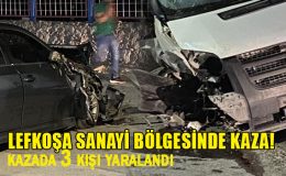 Lefkoşa Sanayi Bölgesinde 2 araç yüz yüze çarpıştı, kazada 3 kişi yaralandı
