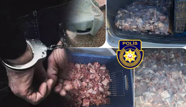 Beyarmudu kara geçiş kapısında polis, 80 Kg. donmuş sığır eti ele geçirdi