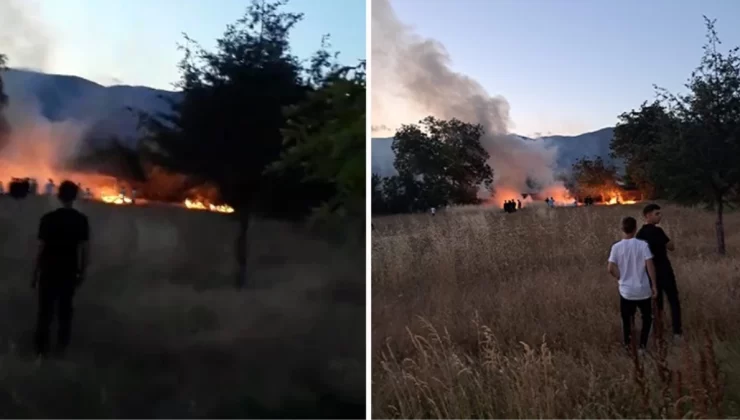 Düğünde atılan havai fişekler kuru otları tutuşturdu