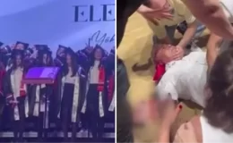 Mezuniyet töreni az kalsın faciayla bitiyordu! Dev ekranın devrilme anı kamerada