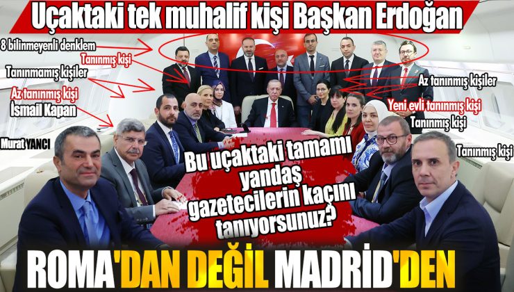 Erdoğan uçakta yeni gazeteci ekibi ile poz verdi, Türkiye’de bazı gazeteler bu gazetecileri yandaş olarak açıkladı