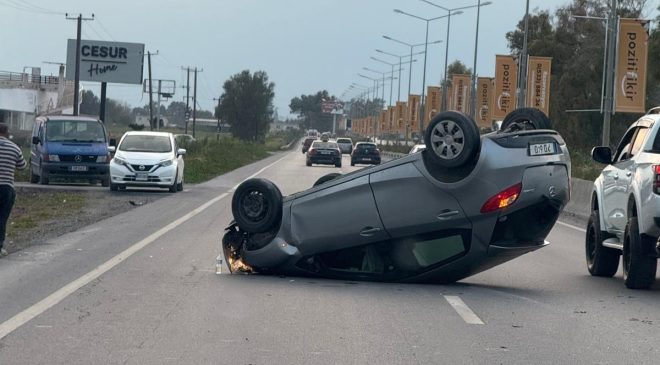 Gazimağusa-Lefkoşa Anayolu üzerinde kaza meydana geldi. Takla atan aracın sürücüsü yaralandı