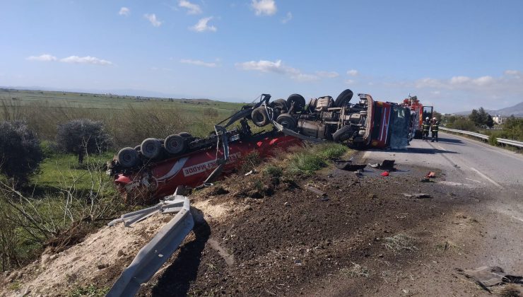İskele -Lefkoşa Anayolu üzerinde devrilen Yakıt Tankerinin sürücüsü yaralandı