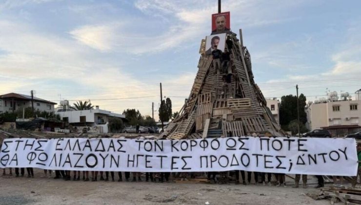 Paskalya kutlamaları sırasında, Rum gençler, Miçotakis ile AB Milletvekili Yeorgiu’nun fotoğraflarını yaktı