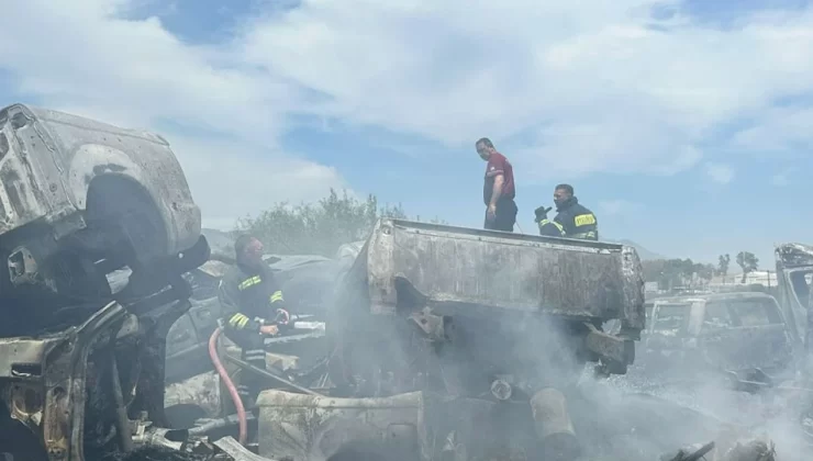 Hamitköy’de bir oto yedek satış dükkanının hurda araç bölümde yangın çıktı