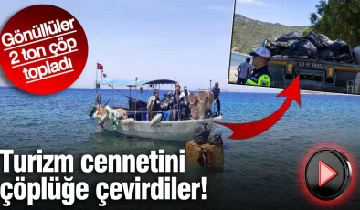 Türkiye’nin turizm cenneti Datça’yı çöplüğe çevirdiler! Gönüllüler 2 ton çöp topladı