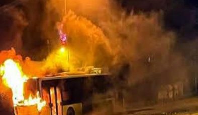 Ziyamet’te bir evin avlusunda bulunan kullanılmayan otobüste çıkan yangın 2 araç ile bir çam ağacının yanmasına neden oldu