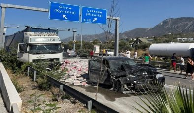Girne Çevre Yolu’nda karşı şeride geçen TIR zincirleme kazaya neden oldu