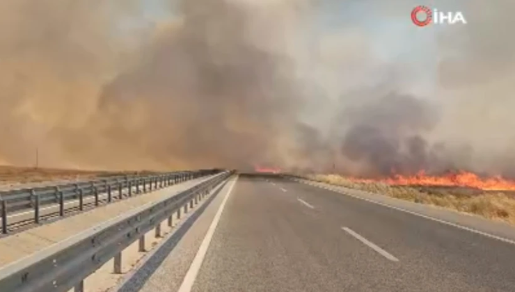 Edirne-Havsa arasında tarım arazisinde yangın! Yol çift yönlü trafiğe kapatıldı