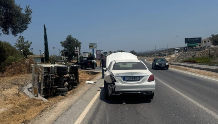 Esentepe’de meydana gelen trafik kazasında kamyon devrildi