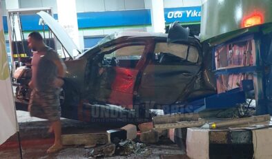 Alkollü sürücü benzin istasyonuna daldı!