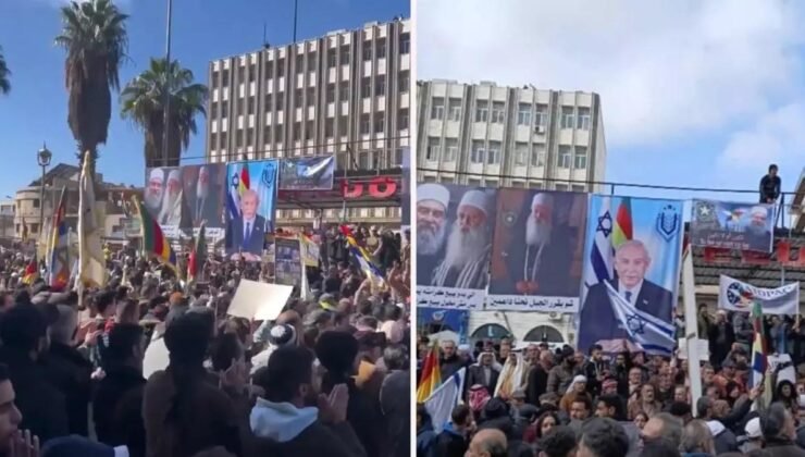 Suriye'de skandal eylem! Netanyahu ve İsrail bayrakları ile sokağa çıktılar