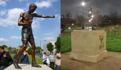 2 metrelik bronz heykeli çaldılar! Sadece ayakları kaldı