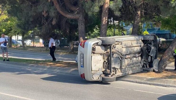 Otomobil ağaçlara çarpıp devrildi