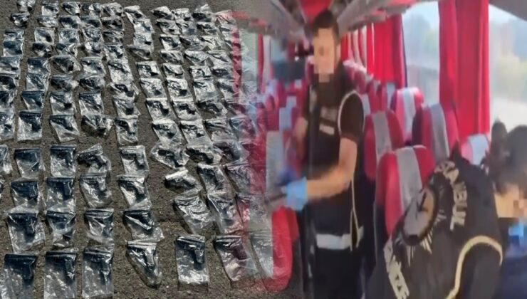 Tuzla'da yolcu otobüsündeki gizli bölmede 120 ruhsatsız silah yakalandı