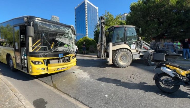 Beşiktaş’ta korkutan kaza kamerada: İETT otobüsü iş makinesine çarptı