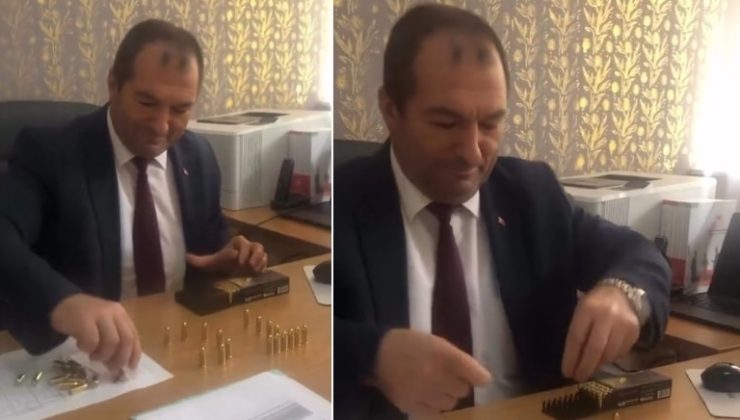 Tarım müdürü makam odasında mermileri dizdi