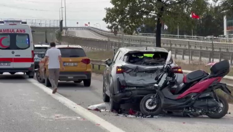 TEM’de motosikletli polis emniyet şeridindeki otomobile çarptı