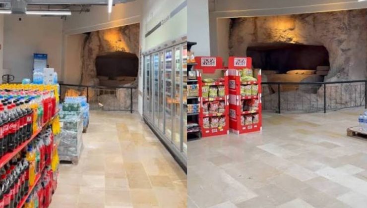 Türkiye'de marketin içinde antik mezar: Alışveriş yapanlar yanından geçiyor
