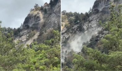 Depremle birlikte dağdan koptu! Kaya kütlesi paniğe neden oldu