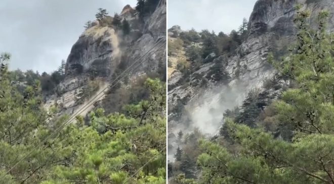 Depremle birlikte dağdan koptu! Kaya kütlesi paniğe neden oldu