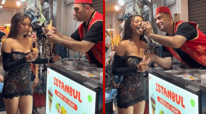 Maraş dondurmacısının turist kadına yaptıkları sosyal medyayı ikiye böldü