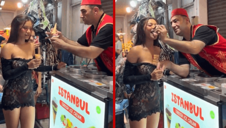 Maraş dondurmacısının turist kadına yaptıkları sosyal medyayı ikiye böldü